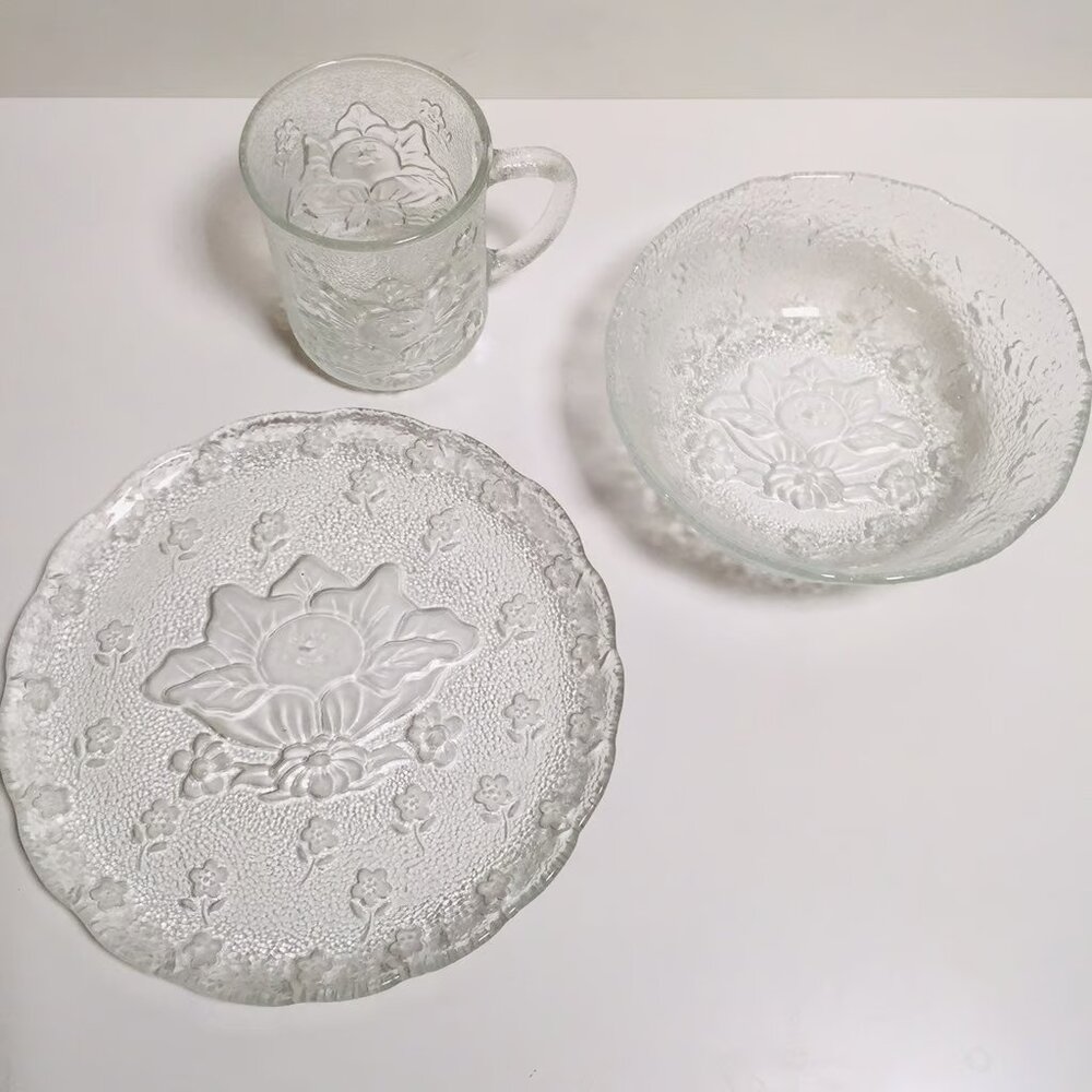 Vintage 80s 3pc Cabbage Patch Doll Glass Dishes plate bowl mug 1984